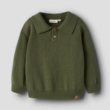Lil'Atelier Gebreide Longsleeve Polo - Green