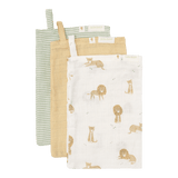 Little Dutch 3-Pack Hydrofiele Washandjes - Safari Leo/Geel/Groen