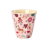 Rice Melamine Beker - ABC Print - Roze - Medium