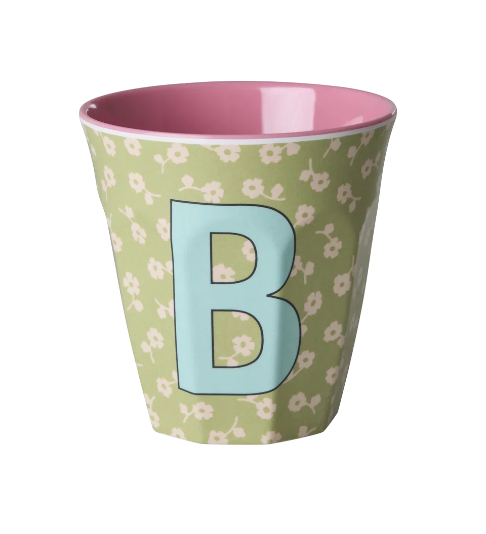 Rice Melamine Beker - Letters - Flowers - Medium