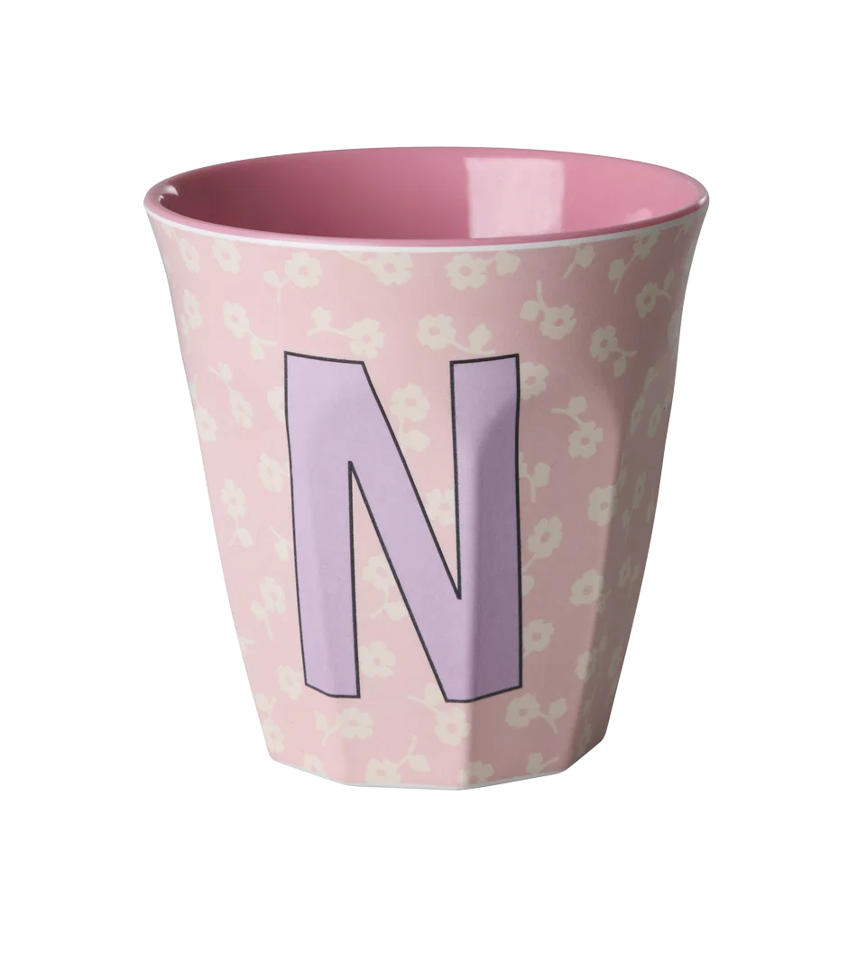 Rice Melamine Beker - Letters - Flowers - Medium
